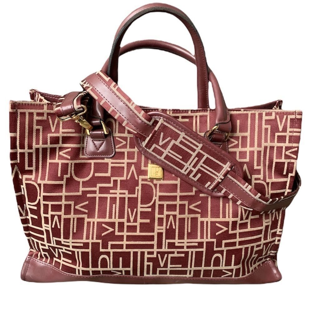 Diane Von Furstenberg Leather Trimmed Satin Weekender Bag Vintage